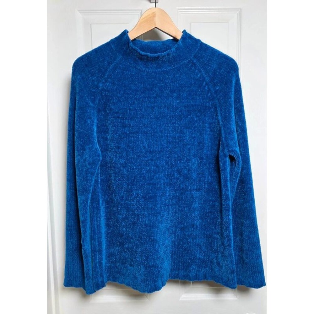Vintage 90s Basic Editions Royal Blue Chenille Mock Neck Sweater Medium